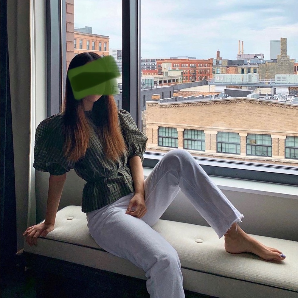 Ganni puff sleeve blouse in S